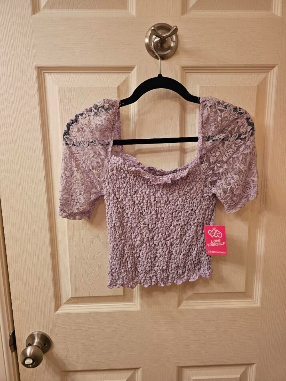 NWT Heart & Hips Medium Lilac Lace Crop Top Blouse